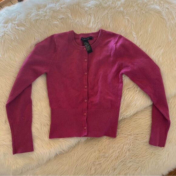 Hot pink button up sweater - Picture 3 of 5